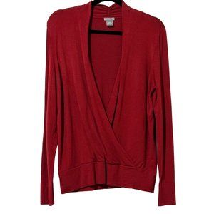 Ann Taylor women's size L red v neck faux wrap long sleeve sweater